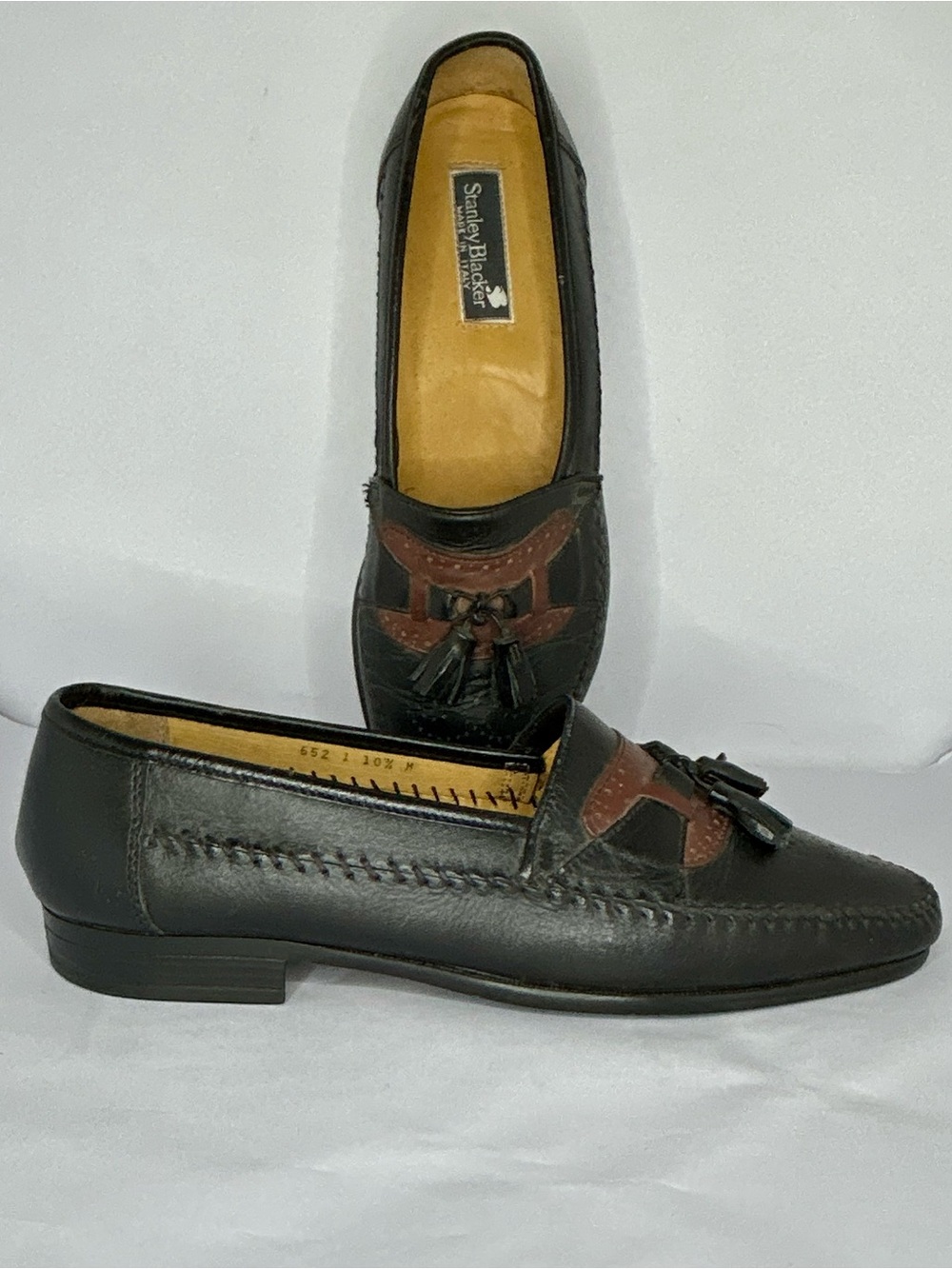 Stanley Blacker Black & Brown Tassel Loafers 10.5M Handmade Italy